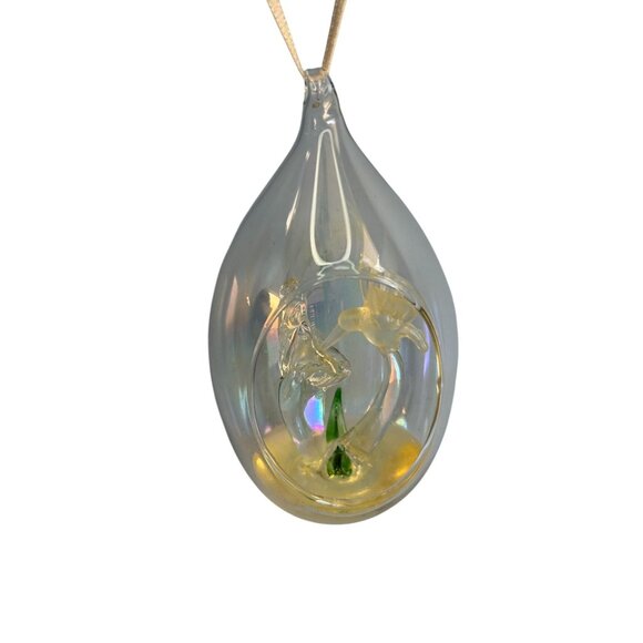 Handcrafted Glass Hummingbird & Flower Teardrop Diorama Ornament With Ribbon - Picture 2 of 7